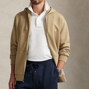 Polo by Ralph Lauren Double-Knit Full-Zip Hoodie lined hood tan size XL